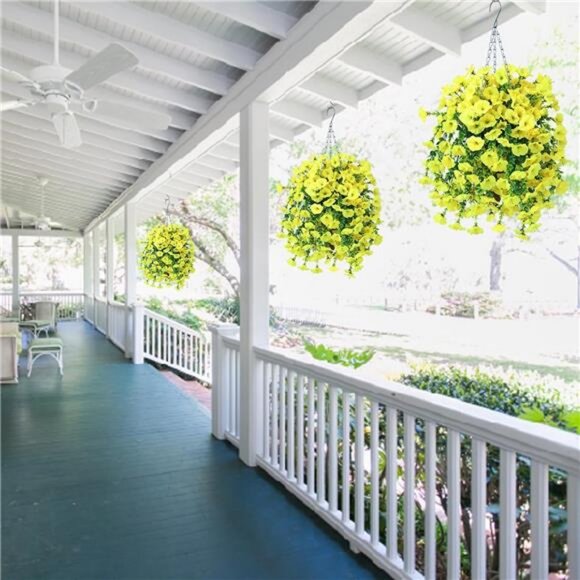 2 PCS Artificial Hanging Flowers Fake Plants Outdoor, Silk Morning Glory - Picture 7 of 8